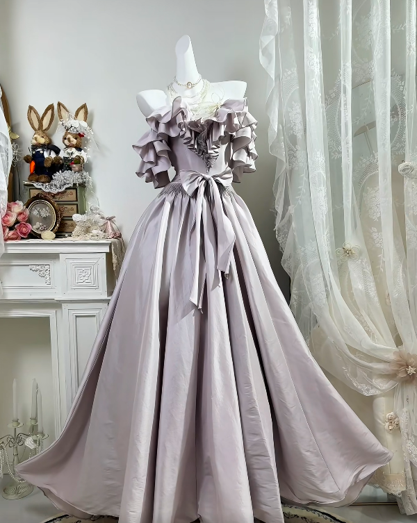 Ruffled Purple A Line Formal Prom Dress For Teens  P1835