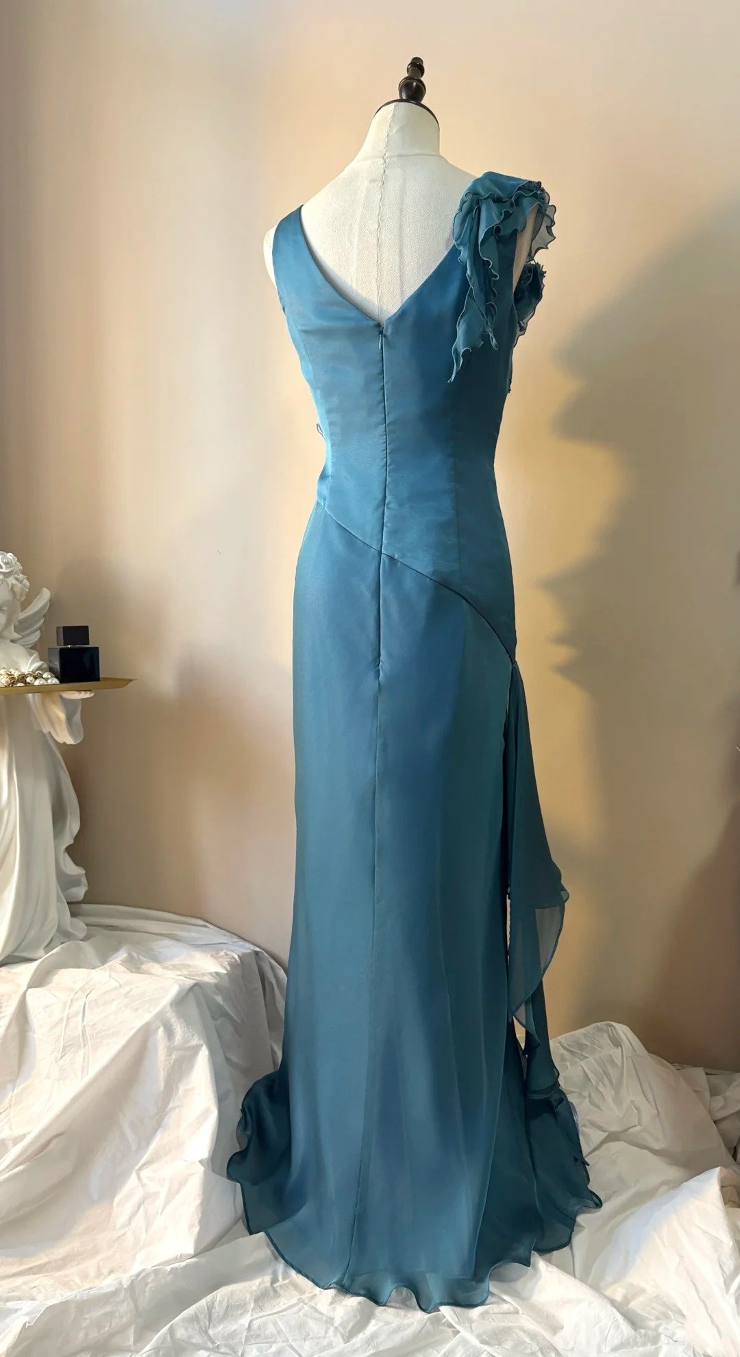 Ruffled Satin Prom Dress Sheath Retro Evening Dress  P1359