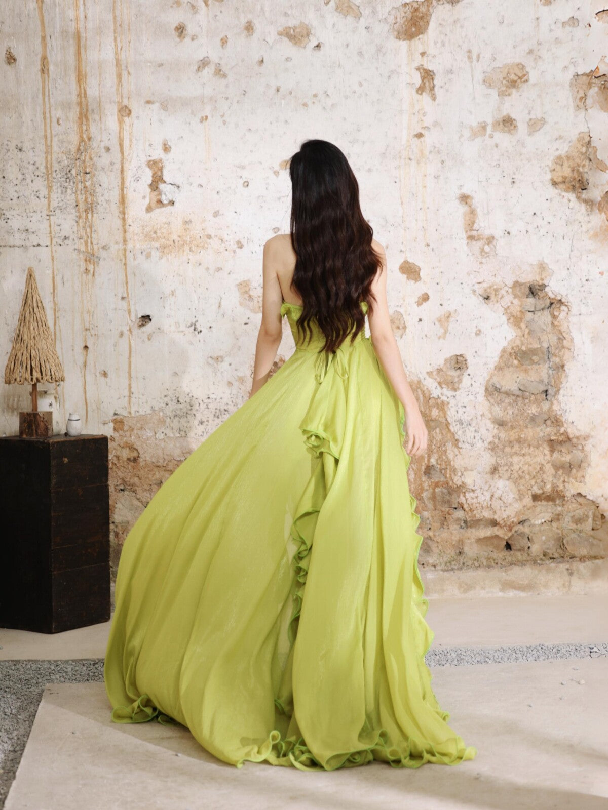 Ruffled Strapless Birthday Dress A Line Chiffon Formal Prom Dress  L82