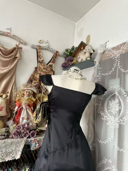 Ruffled Straps A Line Black Satin Homecoming Dress Short Birthday Dress   P2072