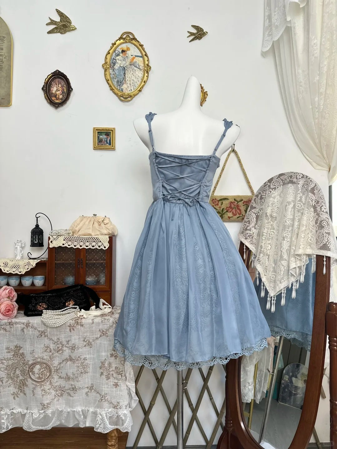Ruffled Straps Gray Blue Homecoming Dress Short Birthday Dress   P2131