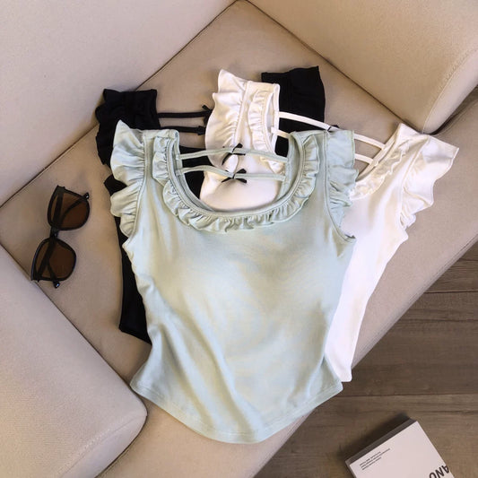 Ruffled Sweet  Short-sleeve Shirt Top   L123