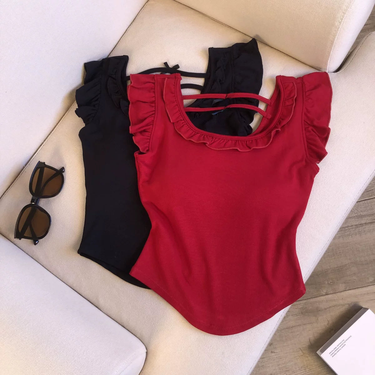 Ruffled Sweet  Short-sleeve Shirt Top   L123