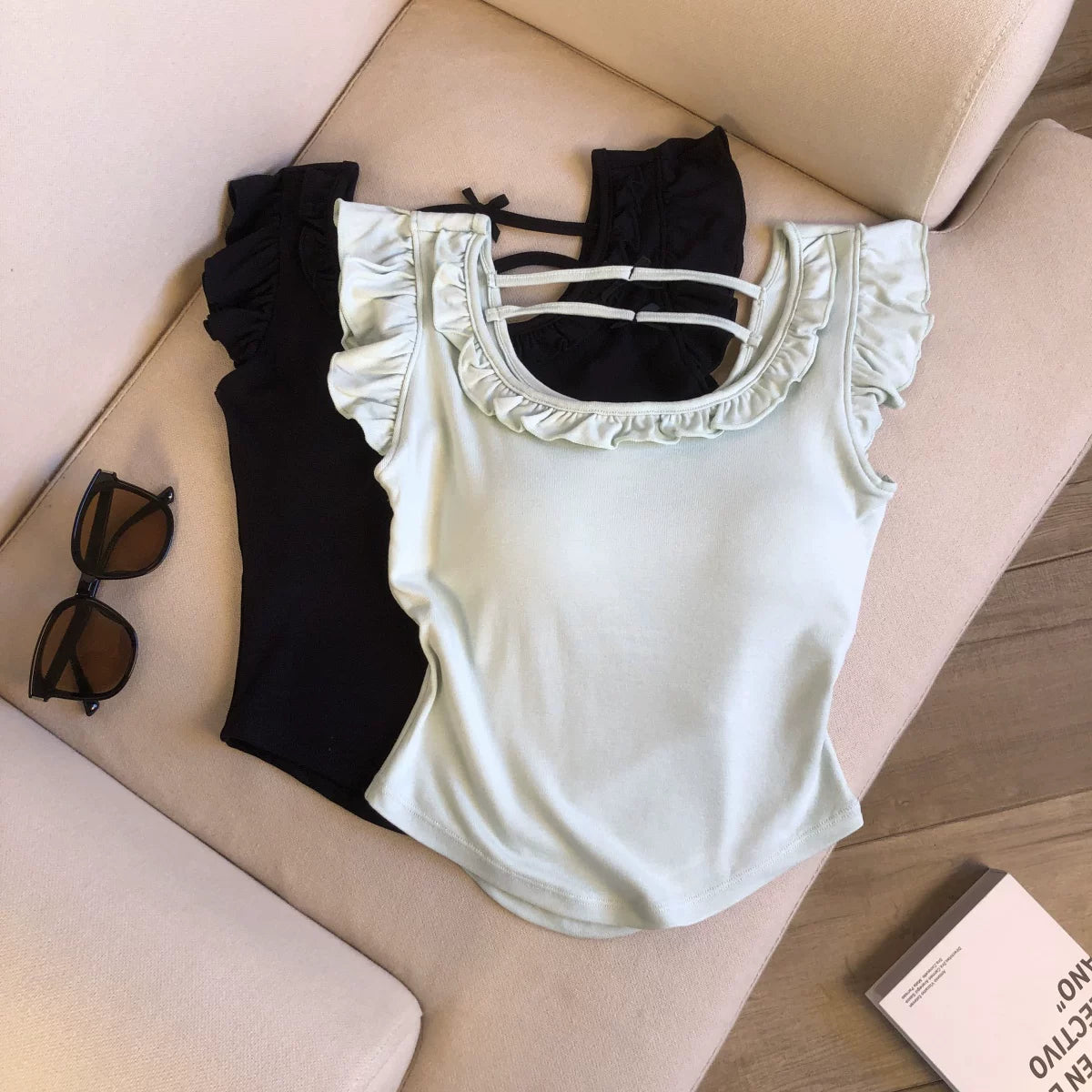 Ruffled Sweet  Short-sleeve Shirt Top   L123