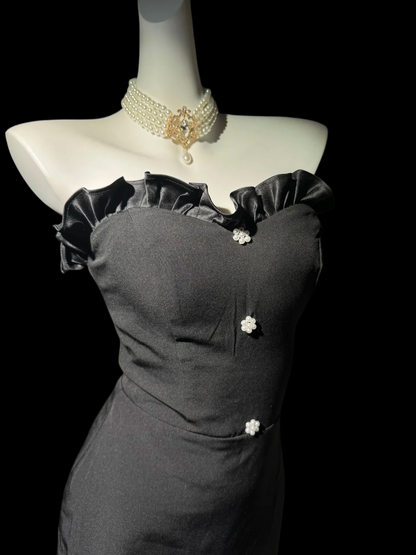 Ruffled Sweetheart Black Mermaid Prom Dress Elegant Evening Dress  P1692