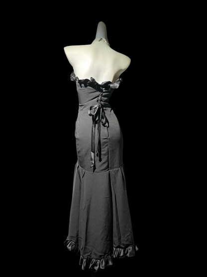 Ruffled Sweetheart Black Mermaid Prom Dress Elegant Evening Dress  P1692