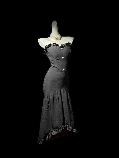 Ruffled Sweetheart Black Mermaid Prom Dress Elegant Evening Dress  P1692