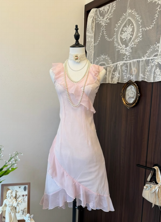 Ruffled V Neck Chiffon Homecoming Dress  P1883