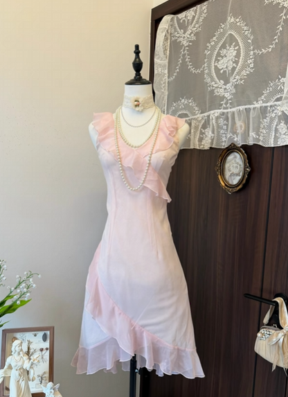 Ruffled V Neck Chiffon Homecoming Dress  P1883