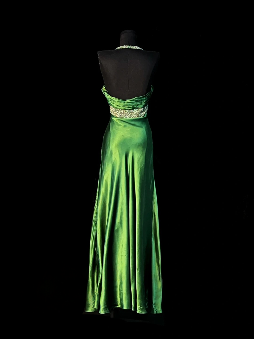 Sequin Halter A Line Green Satin Prom Dress Formal Evening Dress  P1198