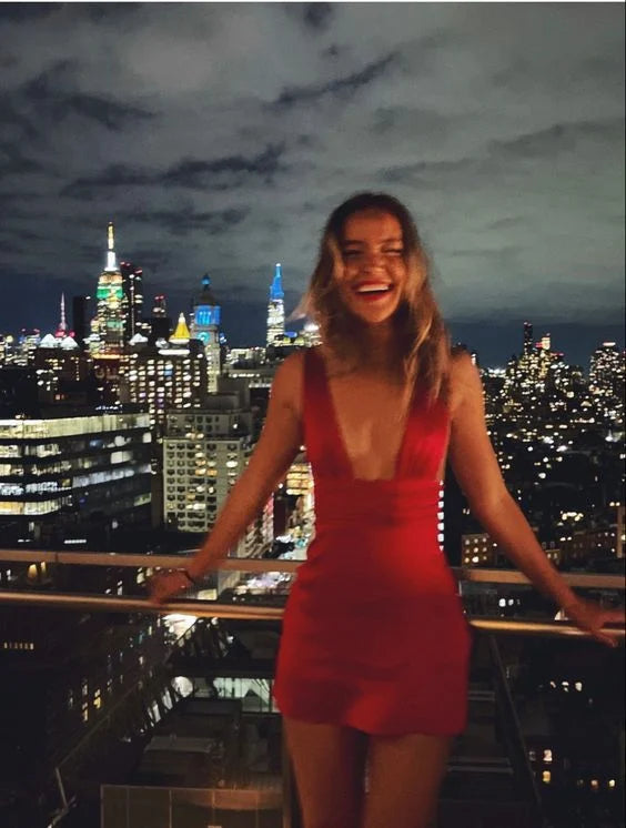 Sexy Red Deep V Bodycon Short Homecoming Dress  P2276