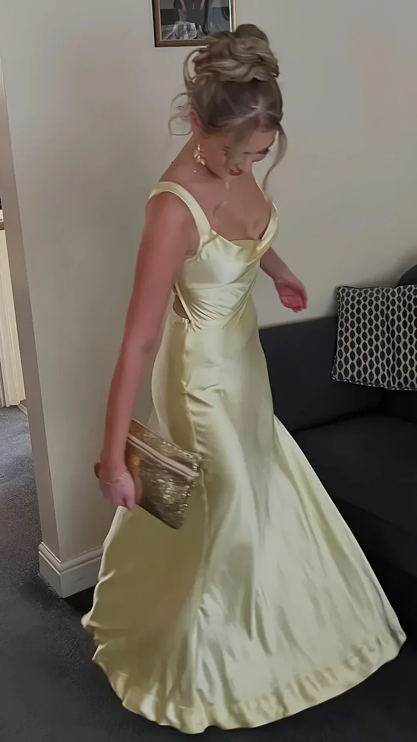 Sheath Square Neck Yellow Long Prom Dress Backless Party Dress P816
