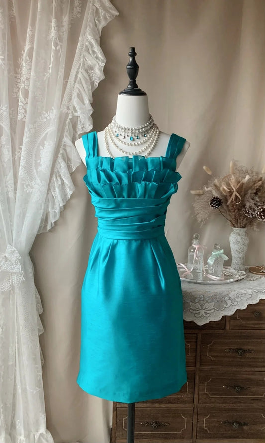 Sheath Teal Chiffon Ruffled Short Homecoming Dress  P1367