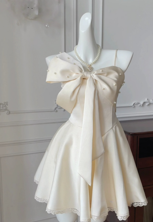 Short Birthday Dress with Bow Satin Homecoming Dress   L160