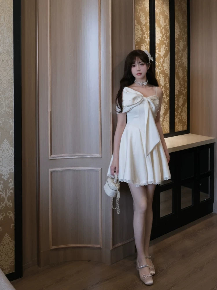 Short Birthday Dress with Bow Satin Homecoming Dress   L160