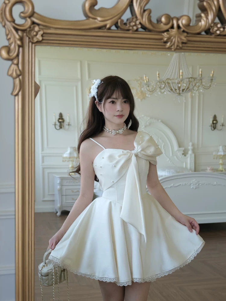 Short Birthday Dress with Bow Satin Homecoming Dress   L160