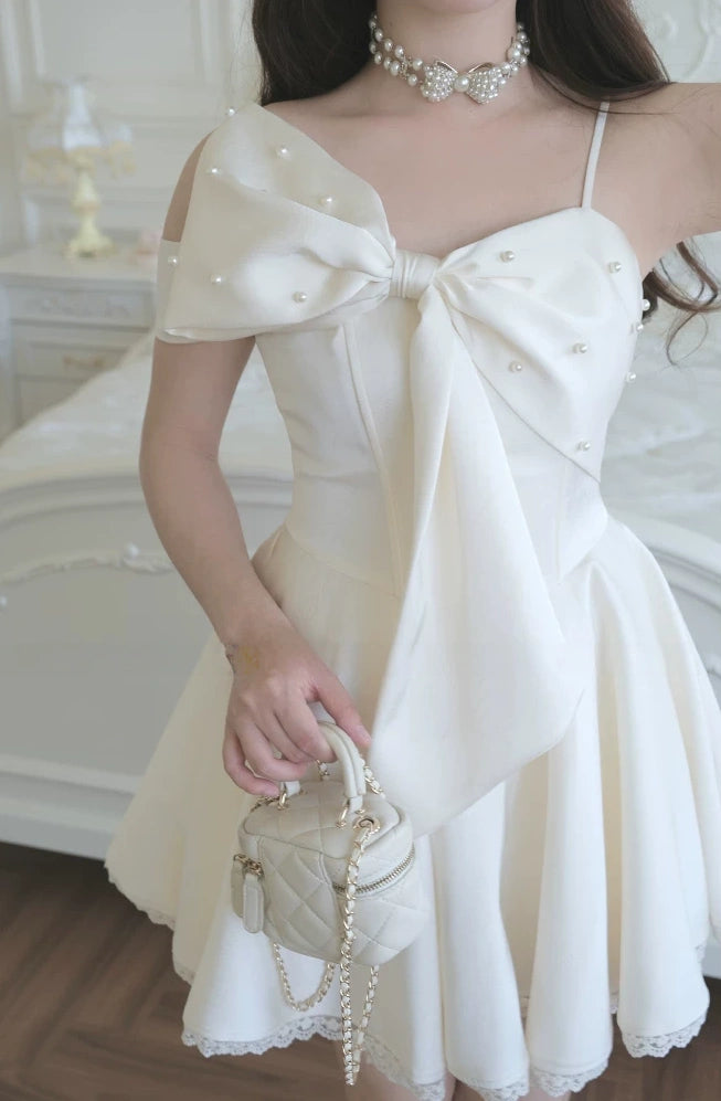 Short Birthday Dress with Bow Satin Homecoming Dress   L160