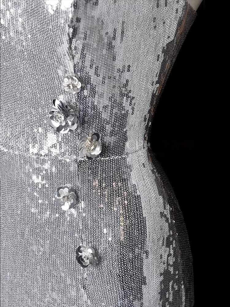 Silver Mermaid Sequin Prom Dress Formal Evening Dress  P696