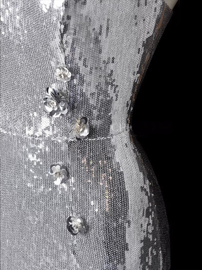 Silver Mermaid Sequin Prom Dress Formal Evening Dress  P696
