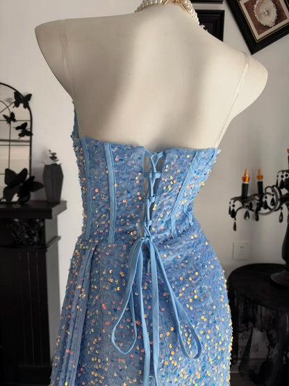 Skye Blue Mermaid Sequin Formal Prom Dress Sparkle Evening Gown  P2692