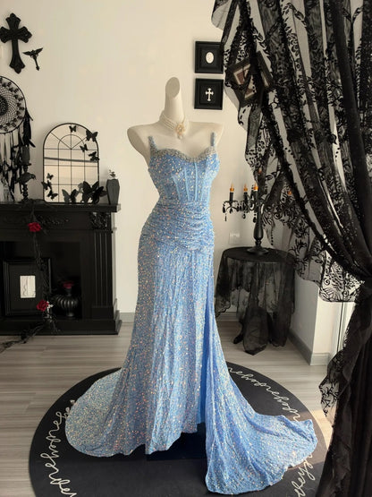 Skye Blue Mermaid Sequin Formal Prom Dress Sparkle Evening Gown  P2692