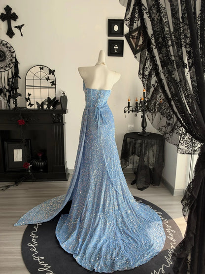 Skye Blue Mermaid Sequin Formal Prom Dress Sparkle Evening Gown  P2692