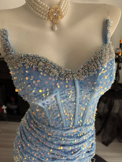 Skye Blue Mermaid Sequin Formal Prom Dress Sparkle Evening Gown  P2692