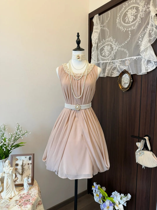 Sleeveless A Line Chiffon Homecoming Dress With Beaded Pearls  P1897