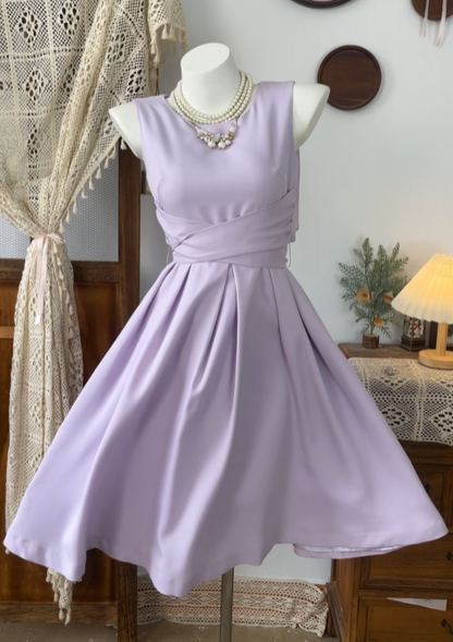 Sleeveless A Line Lilac Homecoming Dress Satin Short Dress  P1951