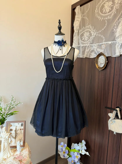 Sleeveless A Line Navy Blue Modest Homecoming Dress  P1898