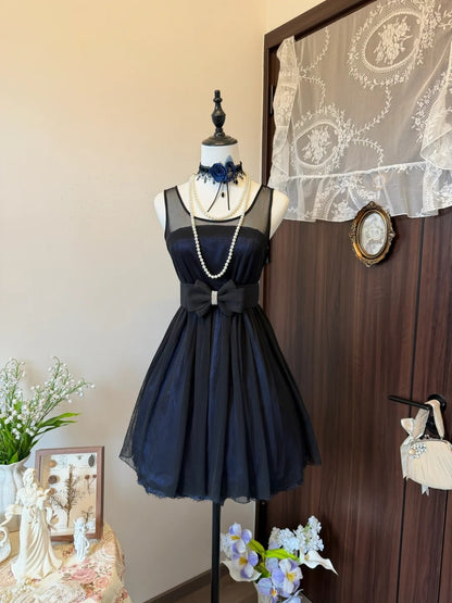 Sleeveless A Line Navy Blue Modest Homecoming Dress  P1898