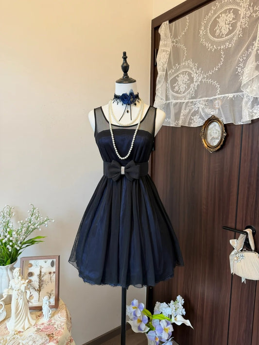 Sleeveless A Line Navy Blue Modest Homecoming Dress  P1898