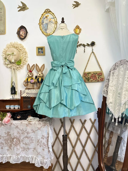 Sleeveless A Line Satin Homecoming Dress Ruffled Birthday Dress   P2139