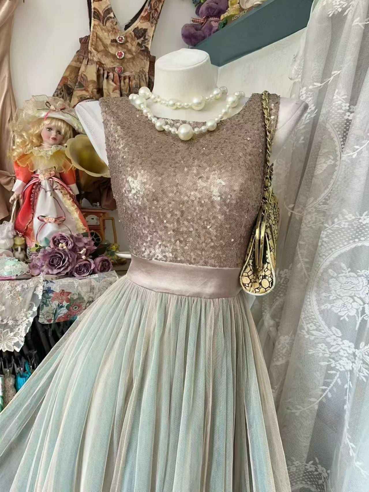 Sleeveless A Line Sequin Tulle Homecoming Dress Modest Birthday Dress P2066