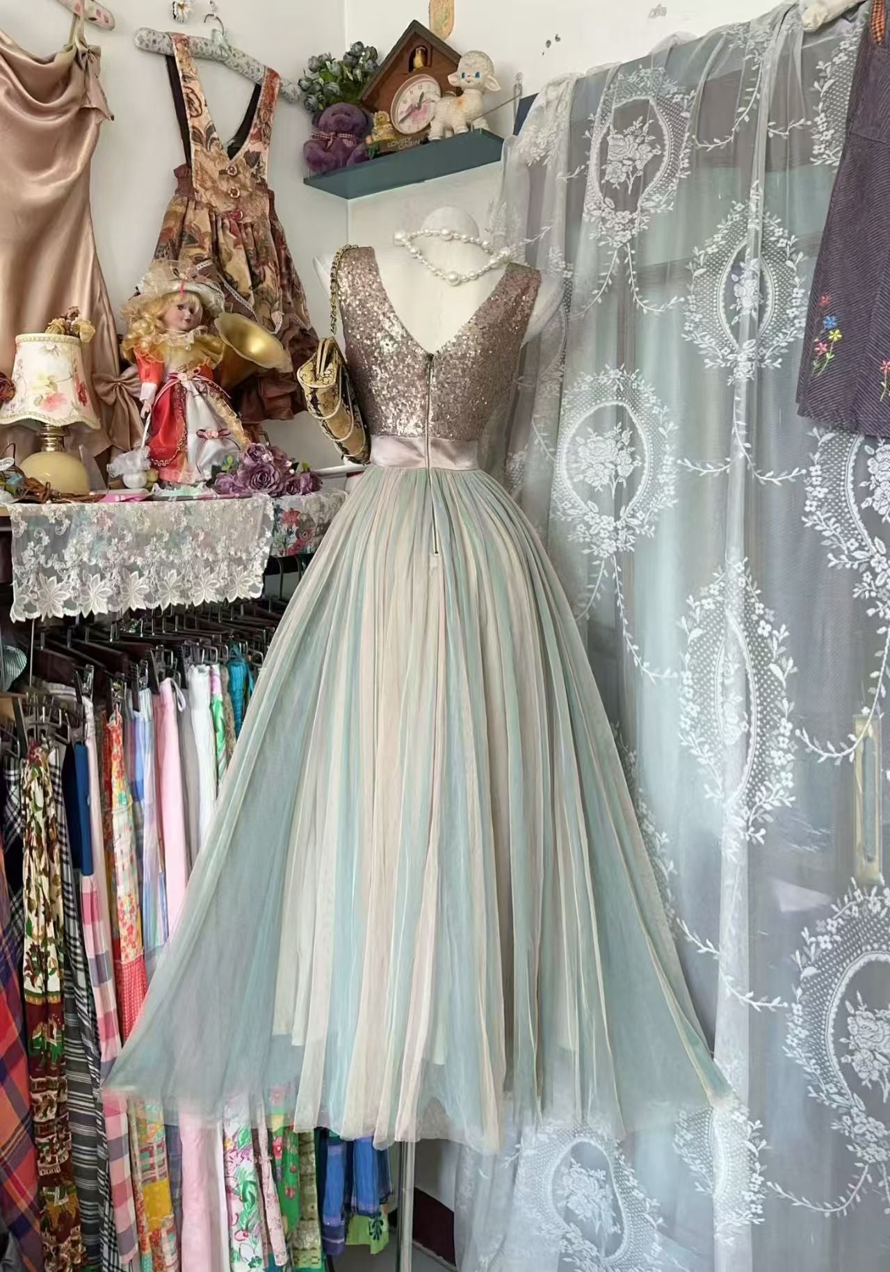 Sleeveless A Line Sequin Tulle Homecoming Dress Modest Birthday Dress P2066