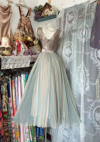 Sleeveless A Line Sequin Tulle Homecoming Dress Modest Birthday Dress P2066