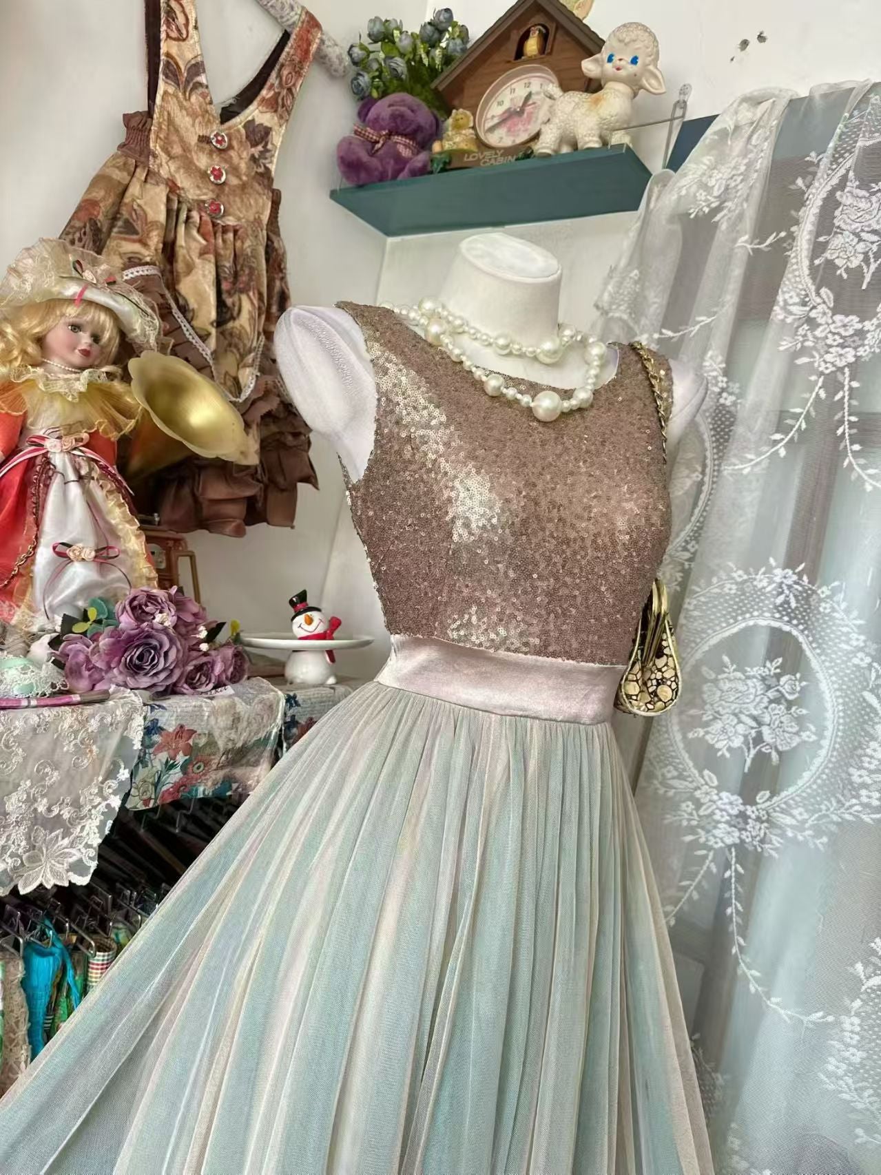 Sleeveless A Line Sequin Tulle Homecoming Dress Modest Birthday Dress P2066