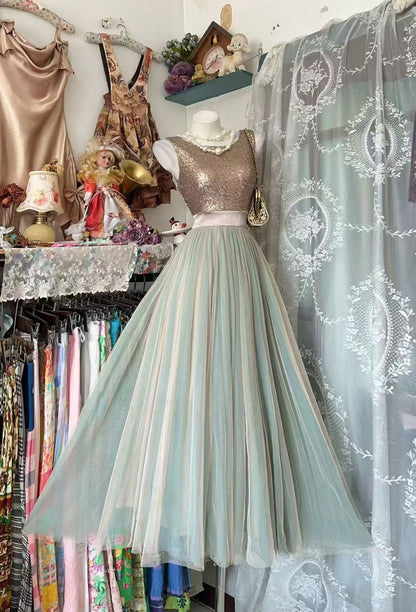 Sleeveless A Line Sequin Tulle Homecoming Dress Modest Birthday Dress P2066
