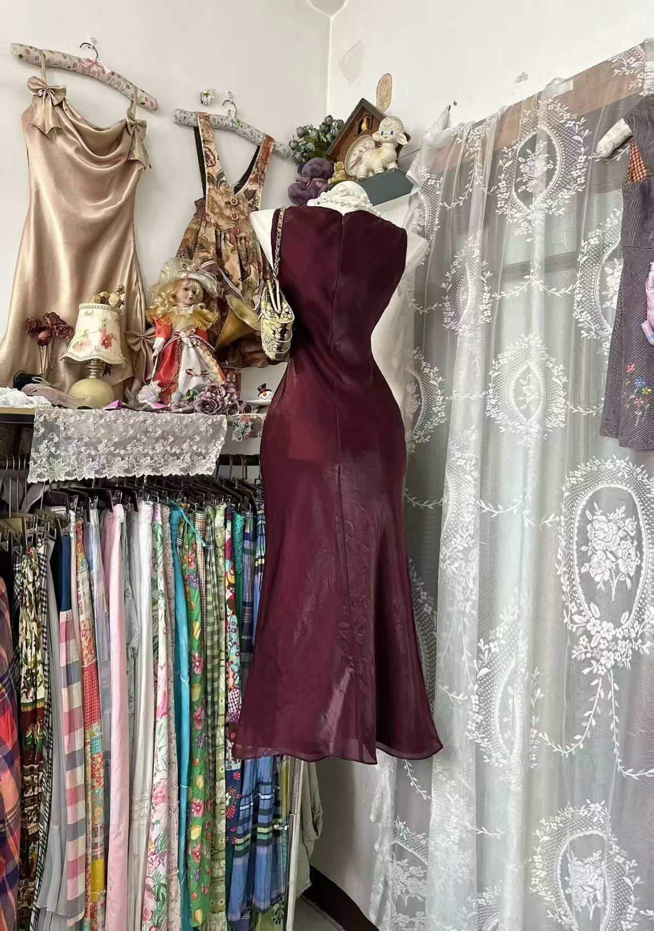 Sleeveless Burgundy Mermaid Evening Dress Birthday Outfit   P2083