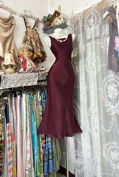 Sleeveless Burgundy Mermaid Evening Dress Birthday Outfit   P2083