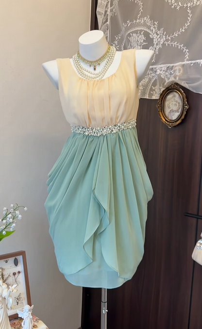 Sleeveless Chiffon Homecoming Dress Pearl Beaded Birthday Dress   P1922