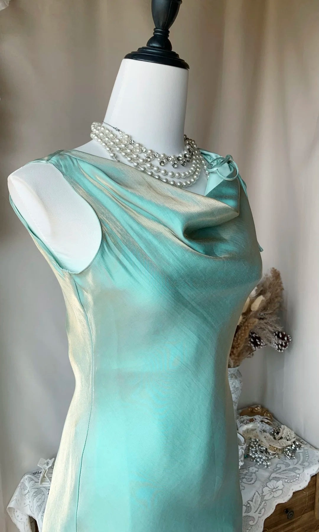 Sleeveless Mint Green Homecoming Dress Retro Evening Dress  P1662