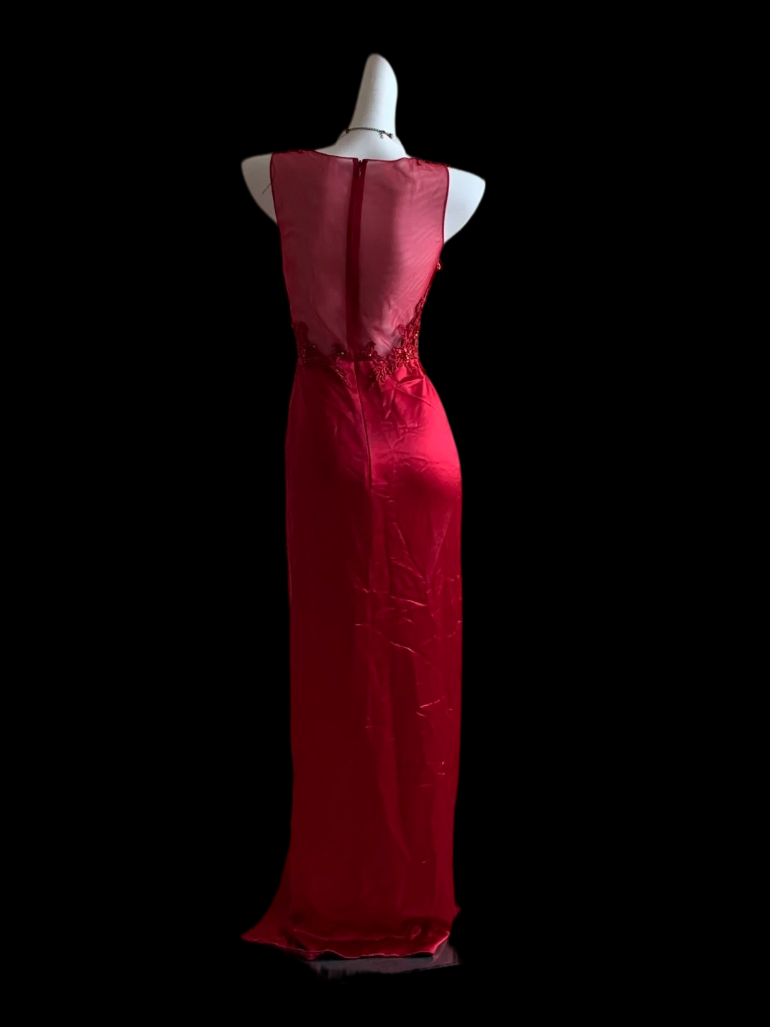 Sleeveless Red Satin Formal Wedding Guest Dress With Appliques  P2412
