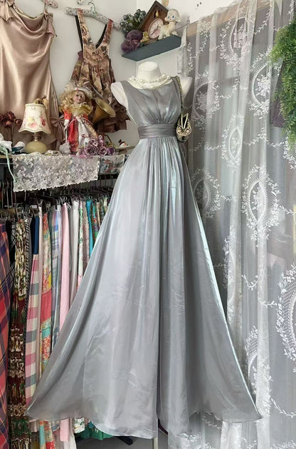 Sleeveless Sliver A Line Prom Dress Formal Wedding Guest Dress  P2089