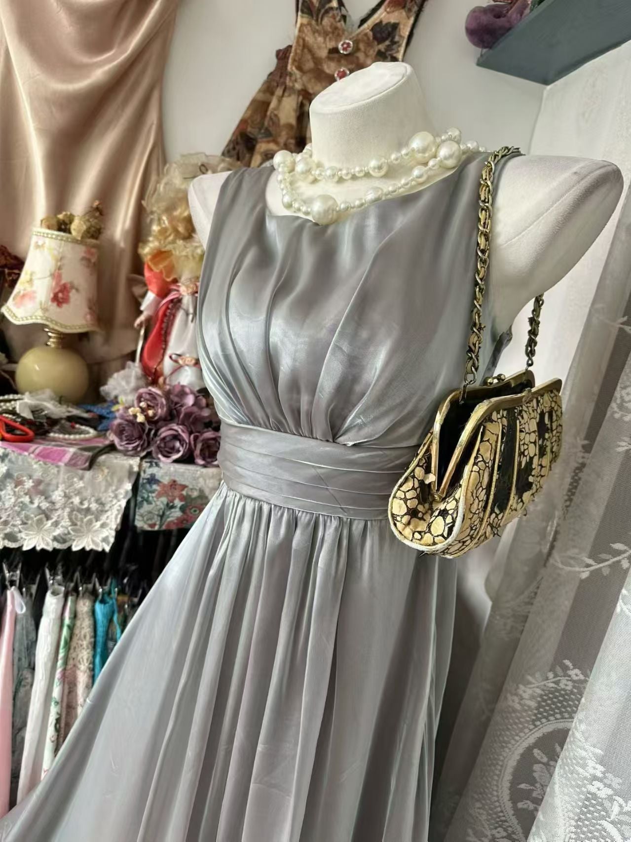 Sleeveless Sliver A Line Prom Dress Formal Wedding Guest Dress  P2089
