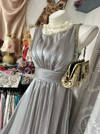 Sleeveless Sliver A Line Prom Dress Formal Wedding Guest Dress  P2089