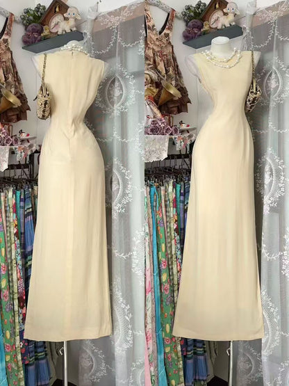 Sleeveless Yellow Formal Dress Chiffon Prom Dress  P2050