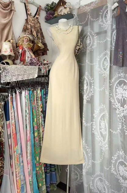 Sleeveless Yellow Formal Dress Chiffon Prom Dress  P2050