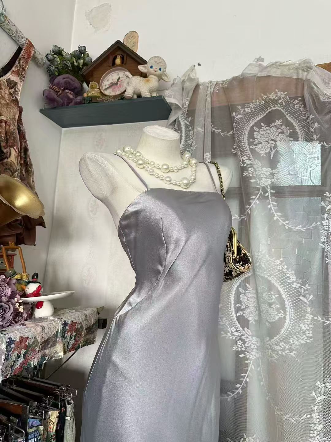 Sliver Gray Satin Formal Prom Dress Mermaid Evening Dress   P2077