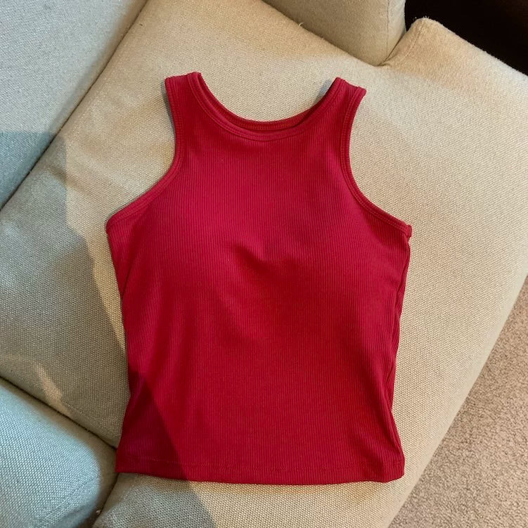 Solid Color Slim-fit Sleeveless Top    L121